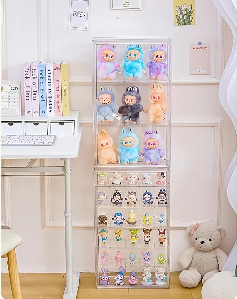 Vetrinetta Espositiva Vetrina Acrilico con Porta, Teca Plexiglass Grande Espositore per Fumetti Figure Action Figure Funko Pop Minifigure Giocattolo Oggetti da Collezione, Scaletta 6 Gradini - 4