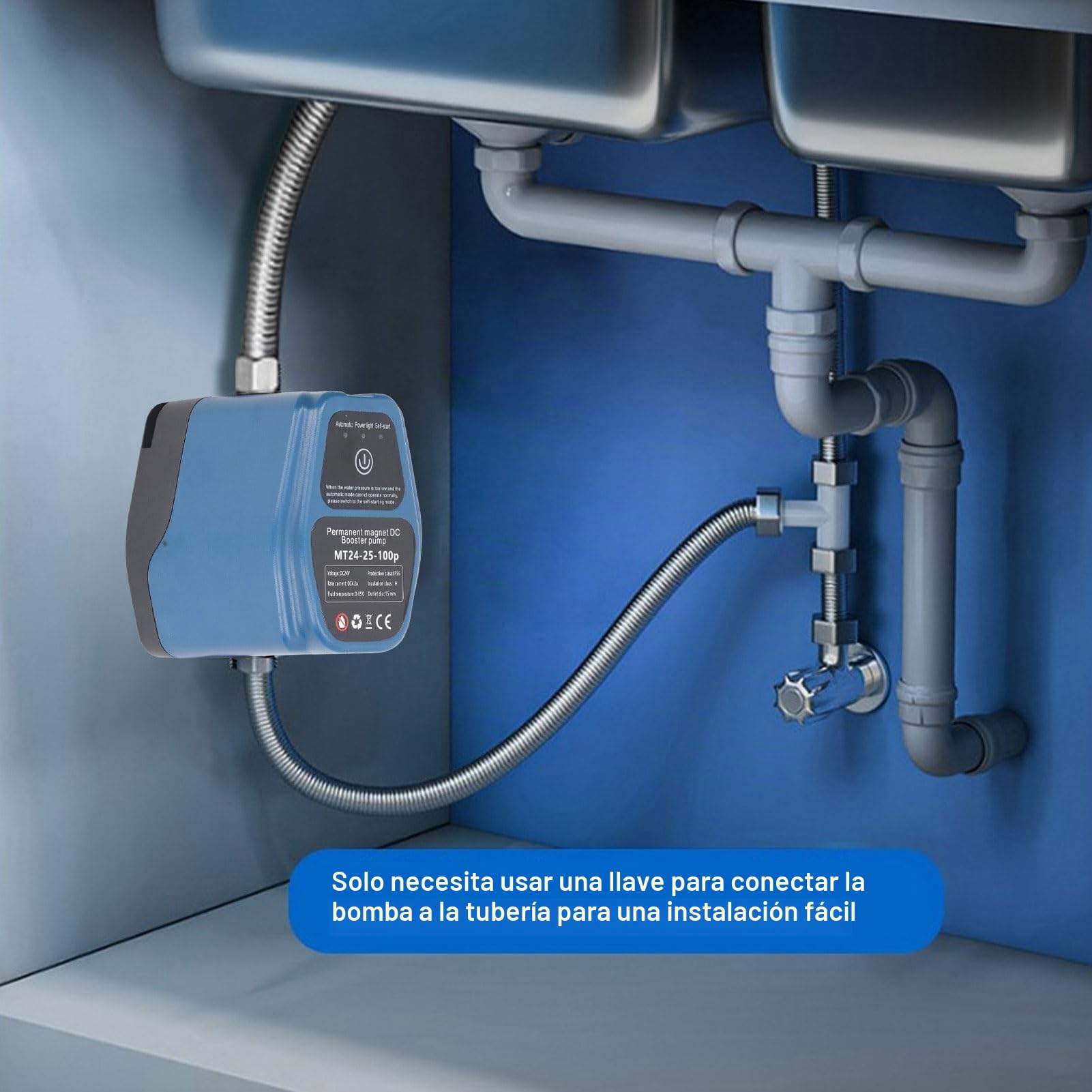 Bomba de Presión de Agua Automática Silenciosa para Hogar, 100W, 24V, 25L, IP56, con Enchufe Europeo, Ideal para Duchas, Tuberías y Sistemas Solares, Modelo MT24 25