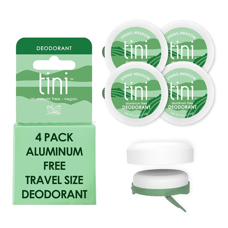 Desodorante mini de viagem TINI Naturals Spring Meadow, sem alumínio, Pacote com 4