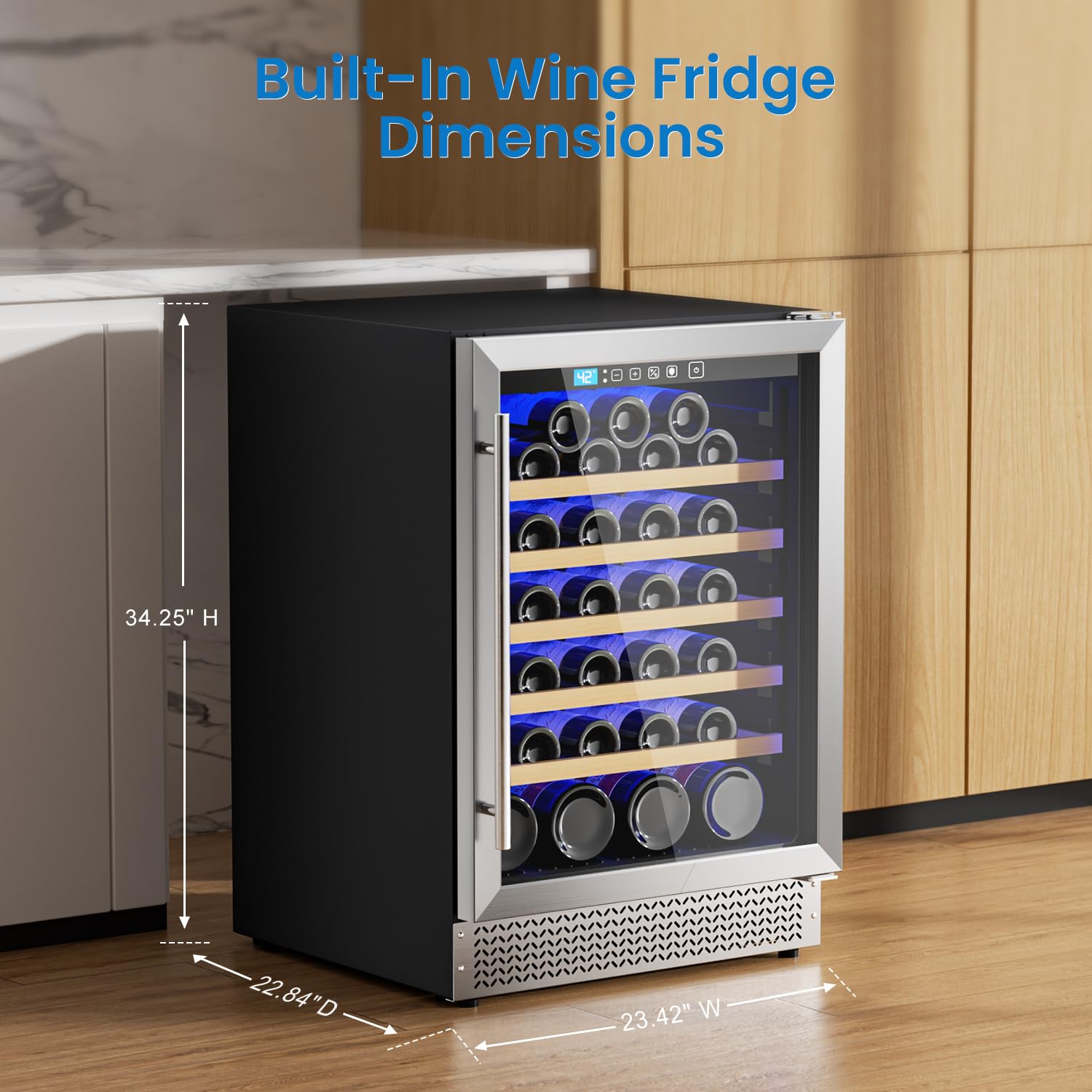 24 Inch Wine Fridge, 54 Bottles Wine Refrigerator With Reversible Door, 41–64°F Temp Control, Built-In Or/Freestanding Under Counter Wine Fridge, Adjustable Shelves & Low Noise For Home Kitchen Bar on Fridge.com - View 6