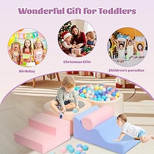 MIND&ACTION 6-Piece Toddler Clinbing Toys Indoor with Ball Pit, Climbing Toys for 1+ Year Old, Soft Play Set Baby Foam Blocks for Toddler 1-3 (Ball Not Included)