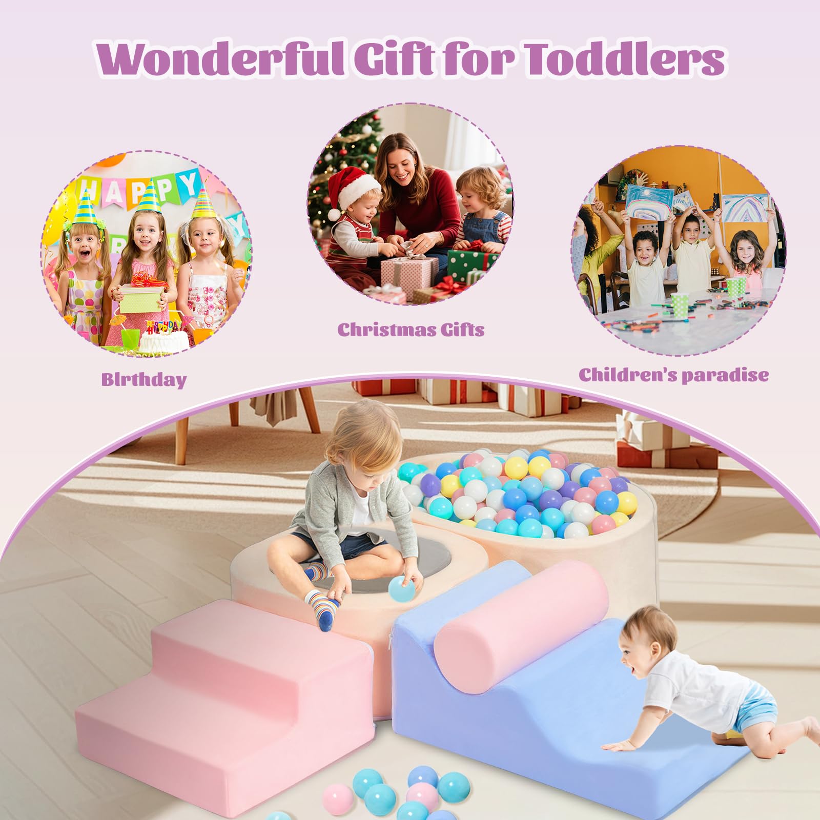 MIND&ACTION Kletterspielzeug für Kleinkinder, 6 Stück, Indoor-Kletterspielzeug mit Kugelloch, Kletterspielzeug für Kinder von 1-3 Jahren, weiches Spiel, Schaumstoffblöcke für Babys von 1-3 Jahren