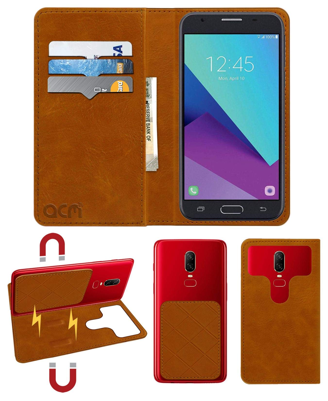 ACM Magic Magnetic 2 in 1 Leather Flip Case/Back Cover Compatible with Omnical Omc S2 Mobile Flap Golden Brown