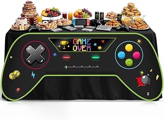 Shappy 2 Pack Video Game Party Decoration 7 x 11 ft Gaming Table Cloth 6 ft Large Game Controller Decoration Polyester Washable Gaming Theme Table Cover for Gamer Player Birthday Party Decor