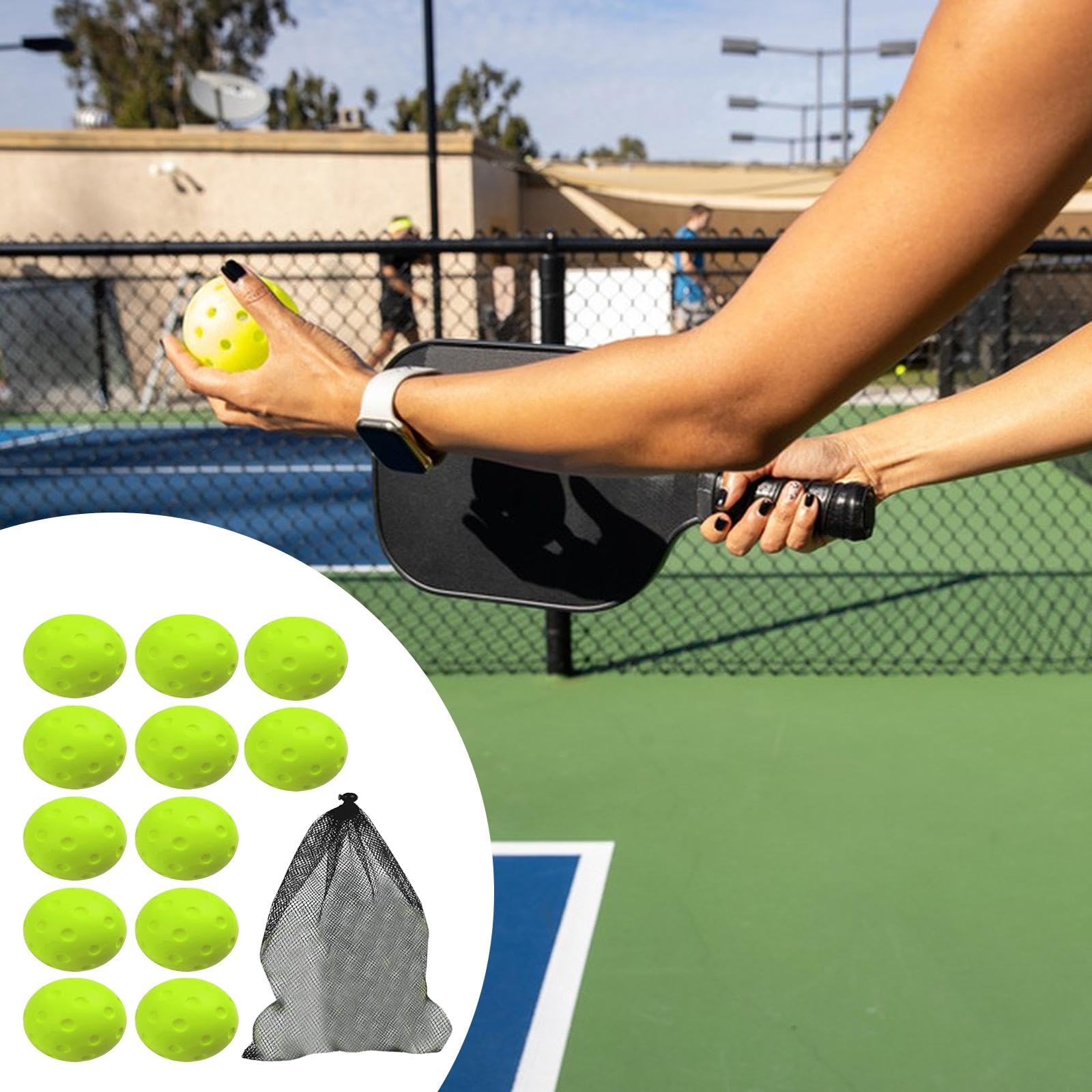 12 Pelotas de Pickleball Silenciosas, Suaves Y de, de Espuma de Poliuretano de Colores Brillantes, con Bolsa de Malla, para Principiantes
