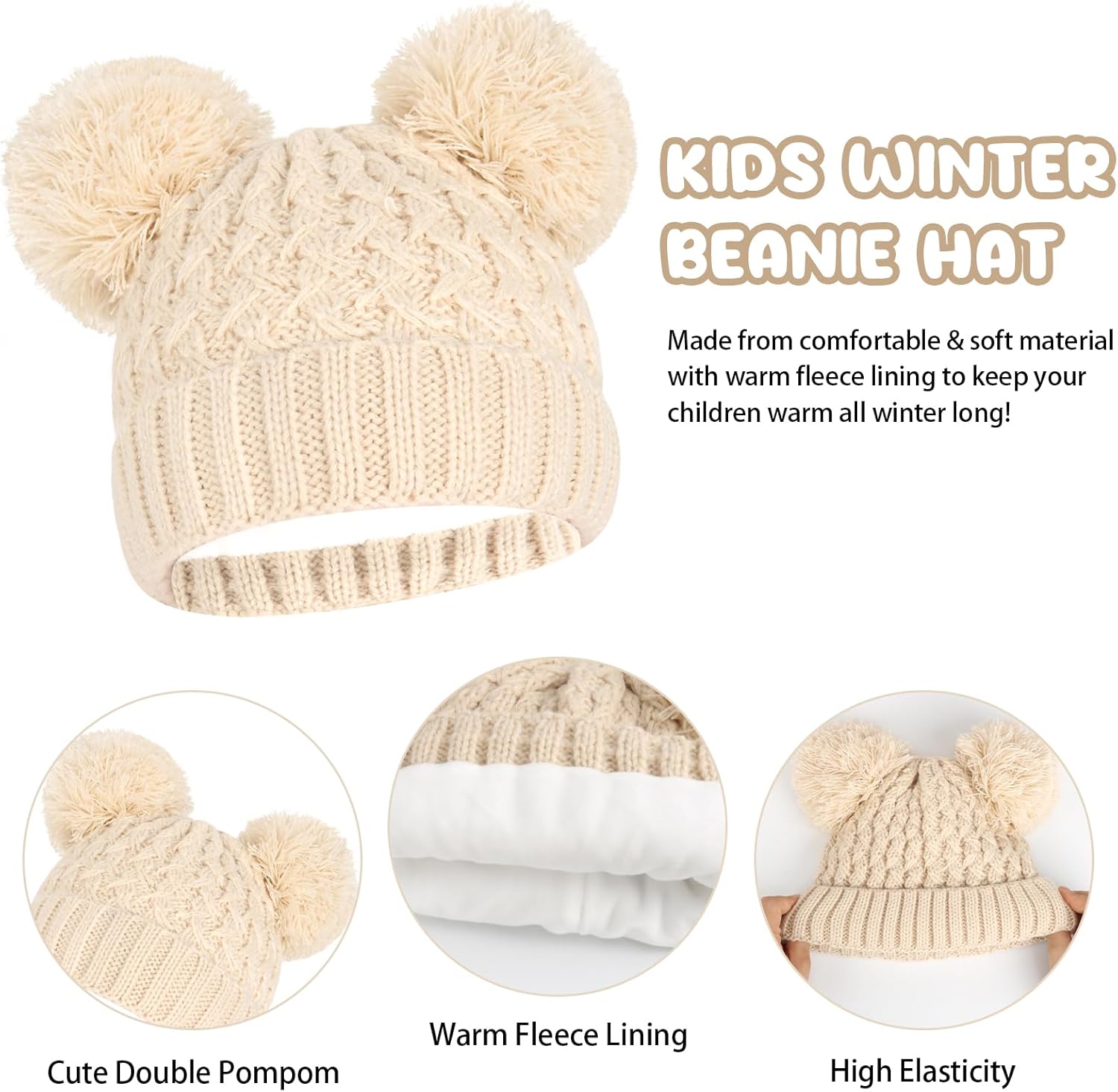 Kids Winter Beanie Hat Scarf Touchscreen Gloves Set, Fleece Lining Boys Girls Winter Hat Neck Warmer Gloves for 1-6 Years - Image 2