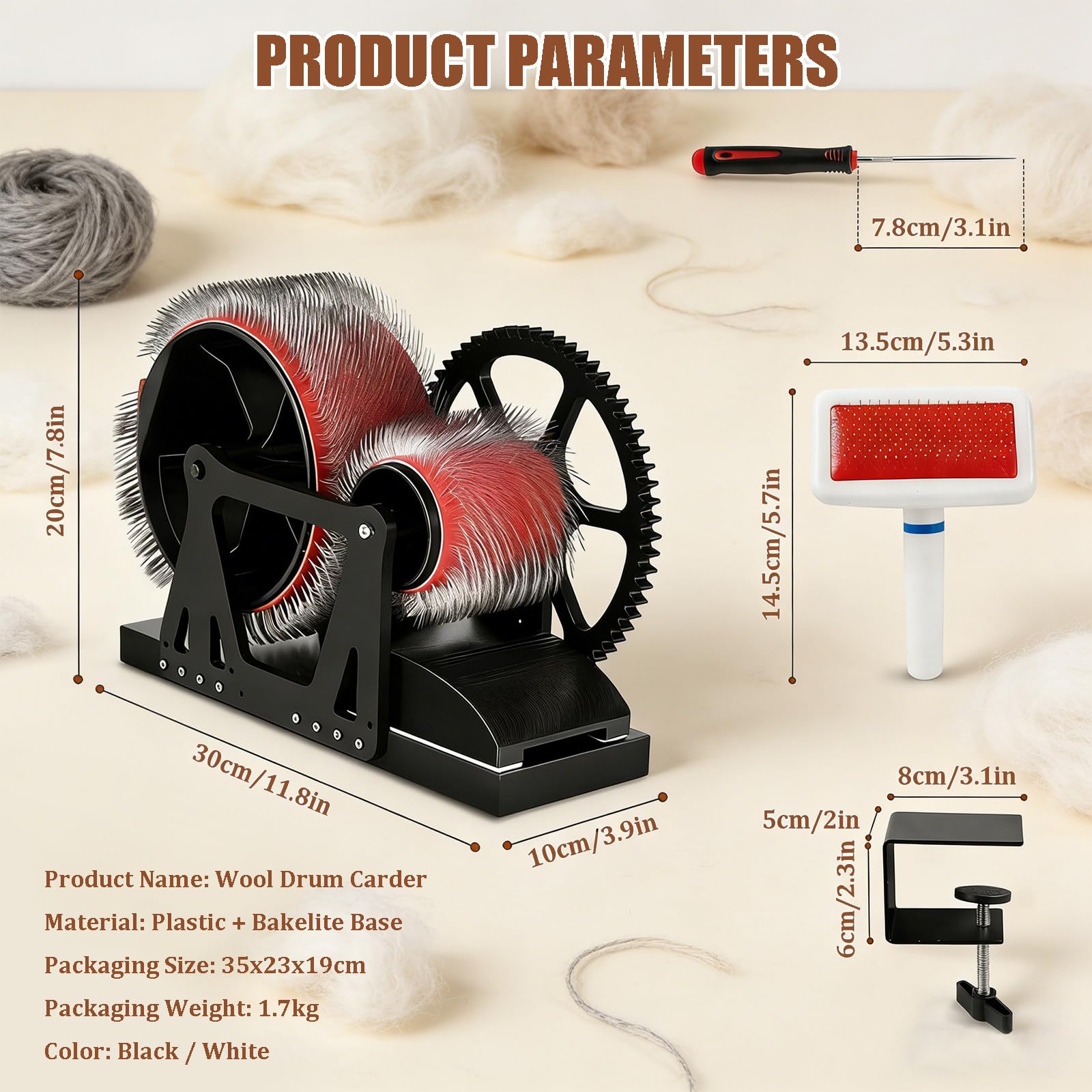 Machine À Feutrer – Cardeuse À Tambour Pour Laine Pour Carder La Laine, Les Poils De Chien & La Fibre D'alpaga - asAiguilles En Acier, Brosse, Poinçon & Pinces Pour Projets De Feutrage DIY Black