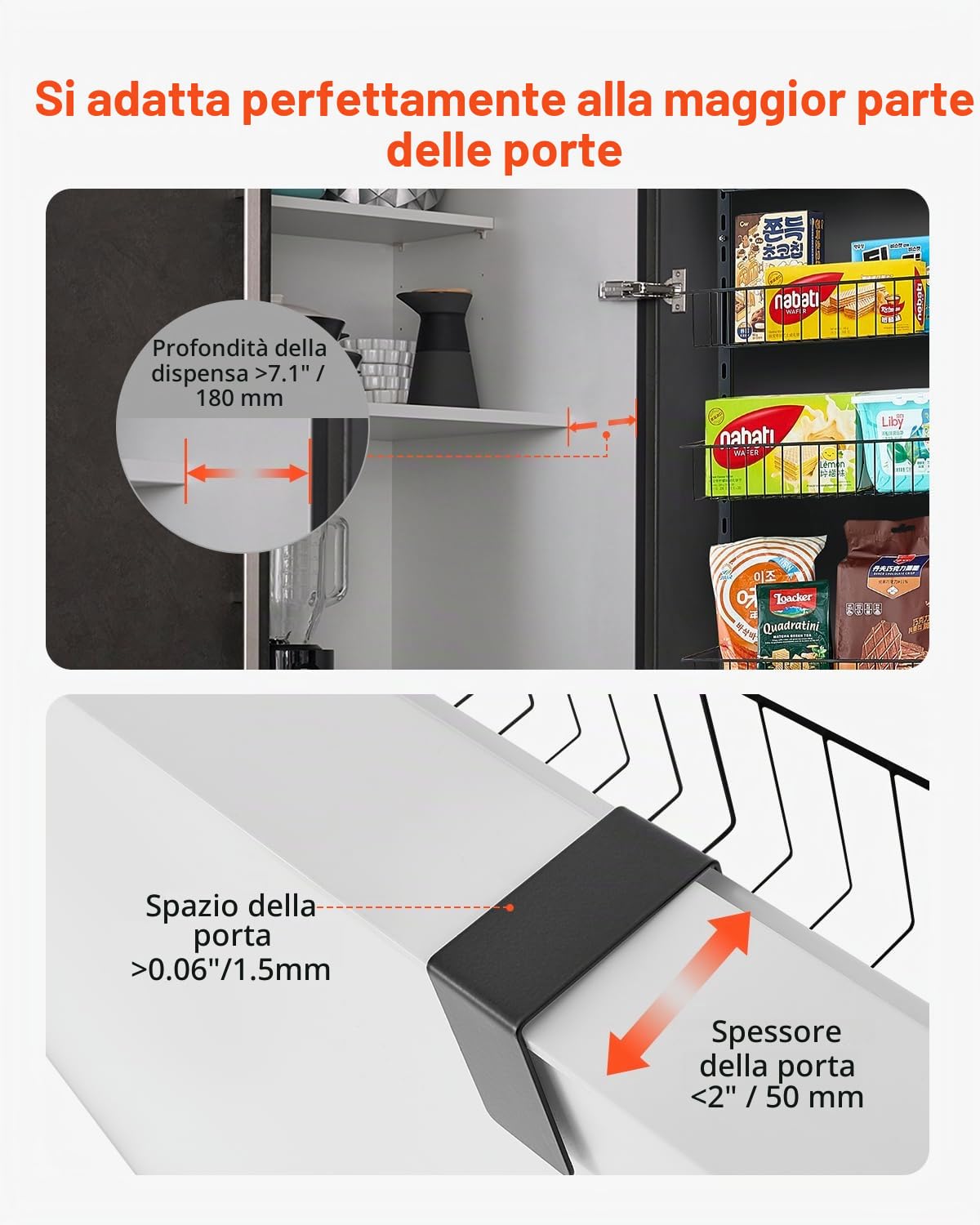 VEVOR Organizzatore per Dispensa Sopra Porta, Organizzazione e Stoccaggio della Dispensa 9 Ripiani, Porta Spezie Sospeso in Acciaio Resistente, Ripiani Regolabili per Condimenti Parete Nero
