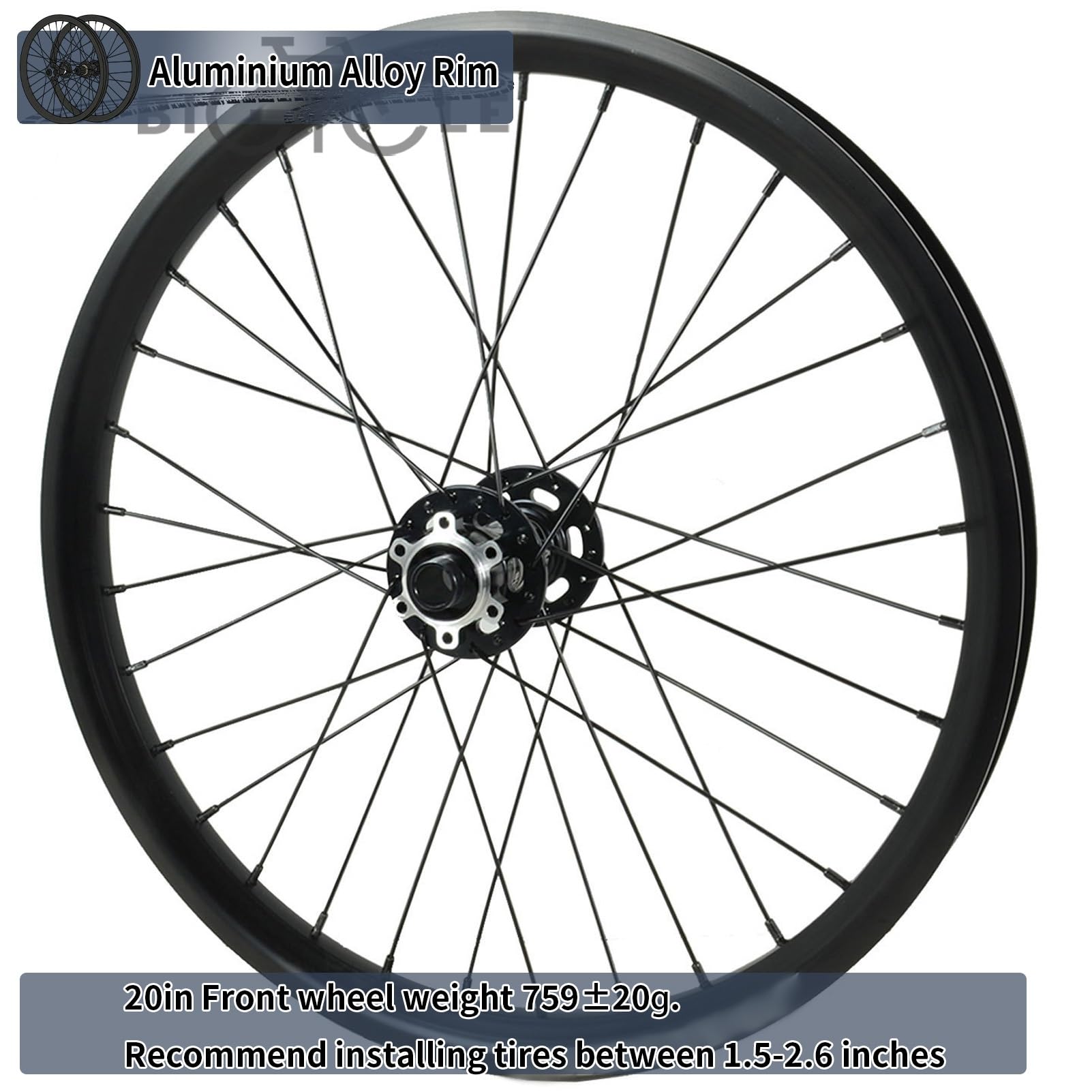 20 Zoll Steckachse Fahrrad-Laufradsatz 15x100/12x142mm 32H Naben