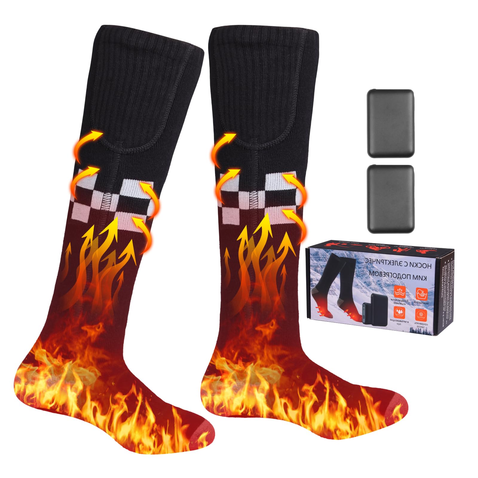 Chaussettes Chauffantes Unisexe Chauffage à 360°, 5000mAh Chaussette Chauffante Rechargeables 3 Températures, Semelle dos pieds chauffée double face, Lavables pour la Chasse d'hiver/Camping/À pied