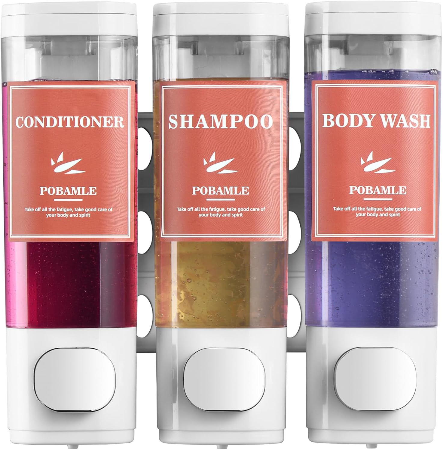 Shampoo and Conditioner Dispenser Wall Mounted Shower Soap Dispenser No Drill Shampoo Dispenser for Shower 3 Chamber Bathroom Body Wash Shower Gel Holder White