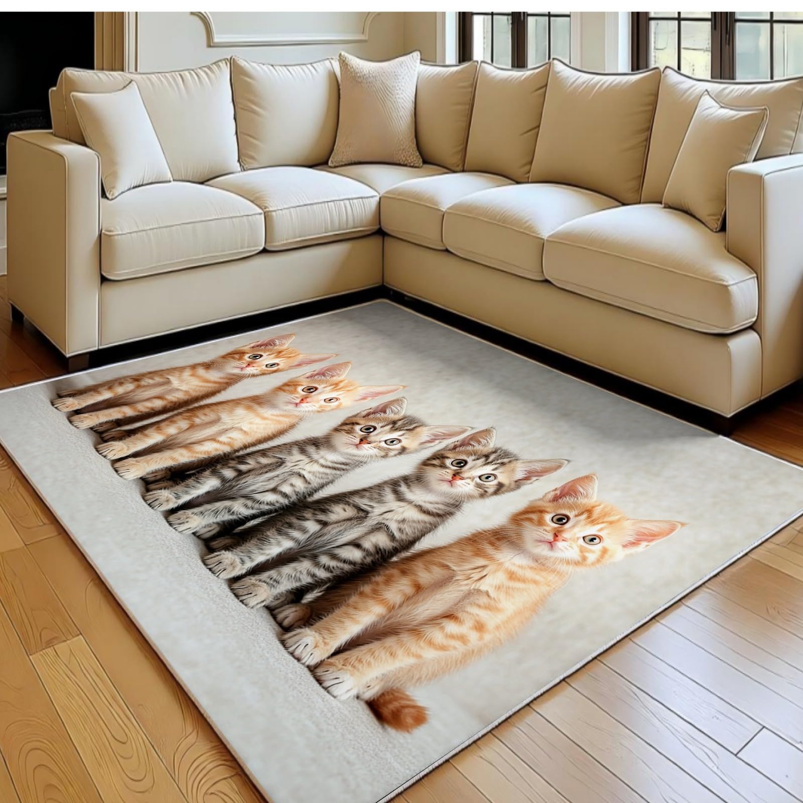 Tapis de salon brun 120 x 180 cm à poil ras et antidérapant pour chambre et bureau