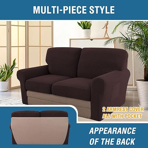 Miniatura 3 de H.VERSAILTEX Fundas de sofá de varias piezas elásticas para sofá, fundas ajustadas para asientos y cojines traseros (2 fundas para asientos más 2