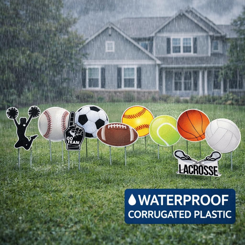 VictoryStore Yard Decorations, Sports Yard Card Accessories Outdoor Yard Signs, 2 Stakes Included Per Sign (Sports Theme 10 Signs) AC2