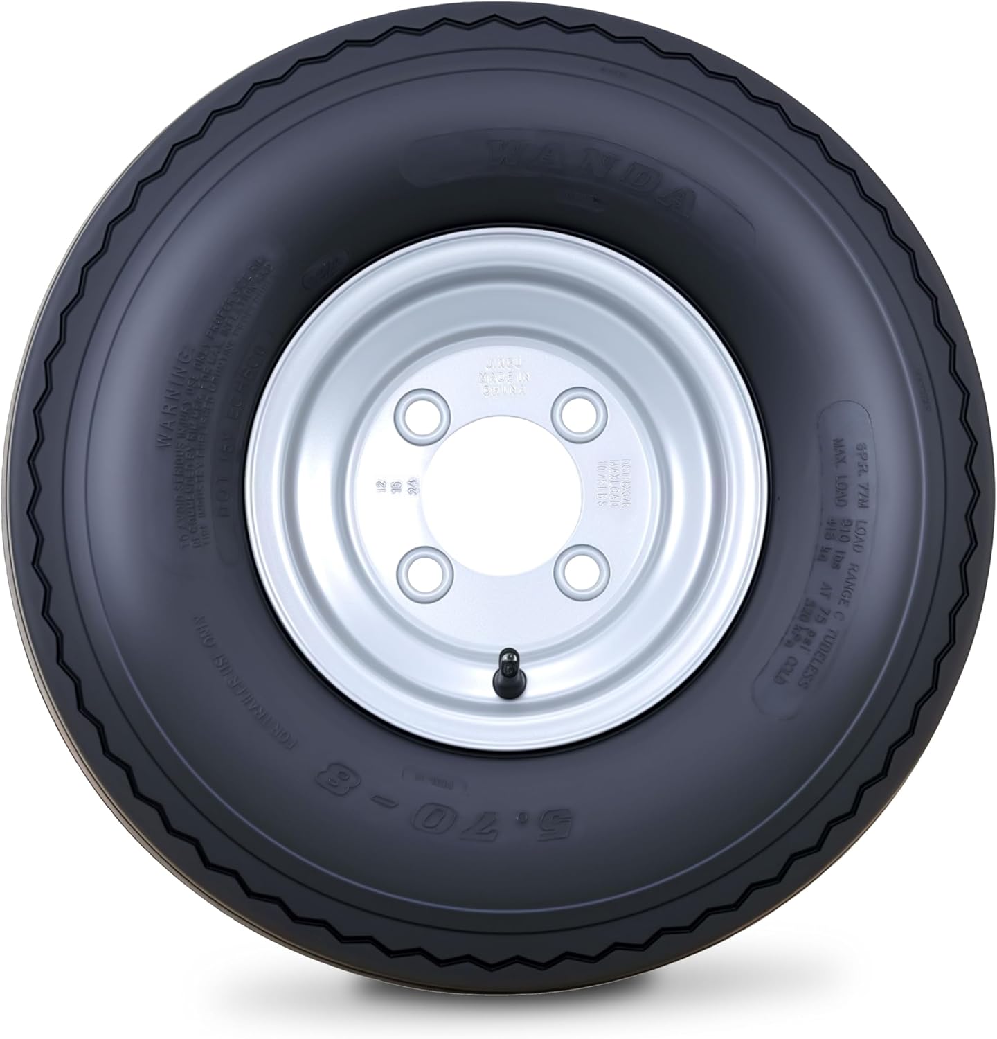 WANDA Trailer Tire Wheel Assembly 5.70-8 6-Ply C 77M with 4 Lugs on 4" PCD Silver Rim