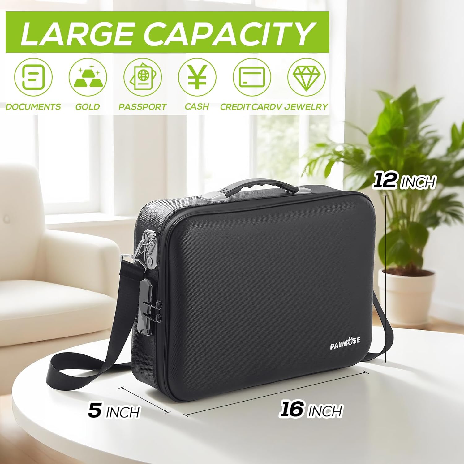 Fireproof Document Home Safe with Combination Lock, 16x12x5 inch Fireproof Water-Resistant Hard Case Box for Important Documents Certificates Passports Cash