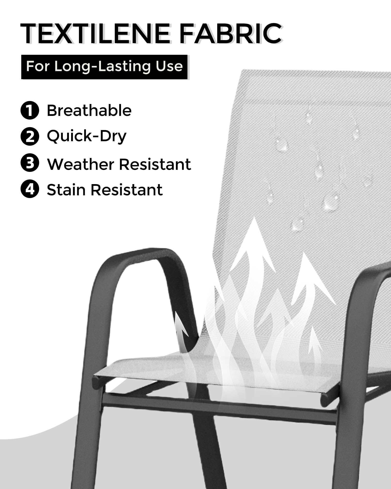 Komfortable Stapelbare Gartenstühle 4er Set – Hohe Rückenlehne, Wetterfest, Metallrahmen, Atmungsaktives Textilene – Outdoor Essstühle Für Terrasse, Balkon, Pool & Garten – Grau