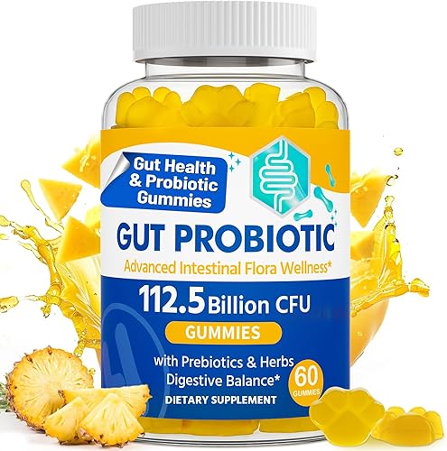 Gomitas de probióticos y salud intestinal, 112.5 mil millones de UFC, sin azúcar, 8 cepas + prebióticos + hierbas - para digestivo, inmune, diarrea