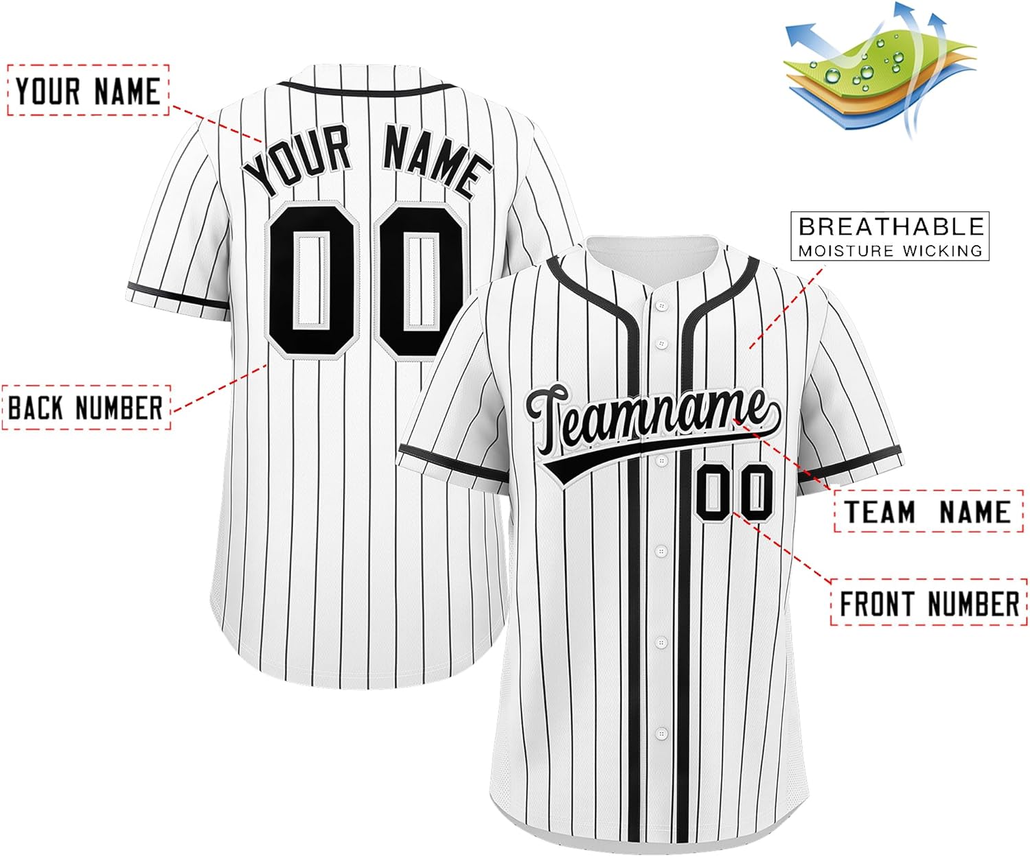 Custom Pinstripe Baseball Jersey Hipster Hip Hop Sports Shirts Personalized Team Name Number for Men Women Youth - Image 2