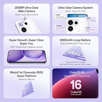 OPPO Reno16 Pro 5G, 200MP, 6.32 144Hz, 6000mAh, 12+512GB, Starlight Black