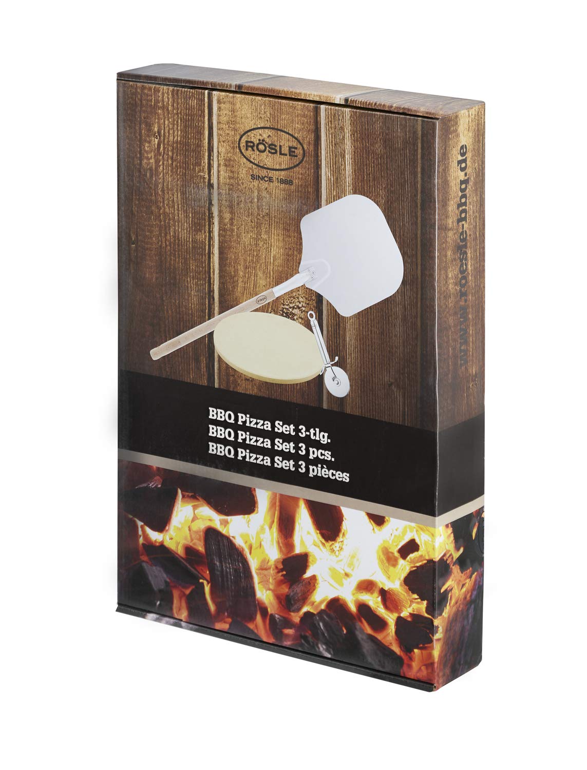 RÖSLE Set per pizza al barbecue con 3 accessori inclusi, pietra refrattaria, pala per infornare la pizza e coltello per pizze e focacce, per preparare una pizza croccante come con il forno a legna