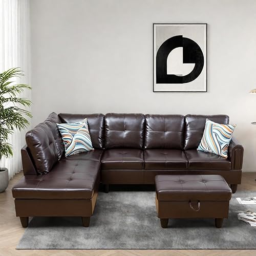 Miniatura 4 de Juegos modernos de muebles de sala de estar con almohadas, sofás modulares seccionales con diván, sofá en forma de L de 4 plazas con otomana de