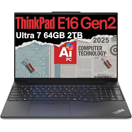 Lenovo ThinkPad E16 Gen 2 Business AI PC Laptop (16" FHD+ Anti-Glare, Intel Core Ultra 7 155U (Beats i7-1355U), 64GB DDR5 RAM, 2TB SSD) Fingerprint, Backlit, Webcam, Thunderbolt 4, Win 11 Pro, Black