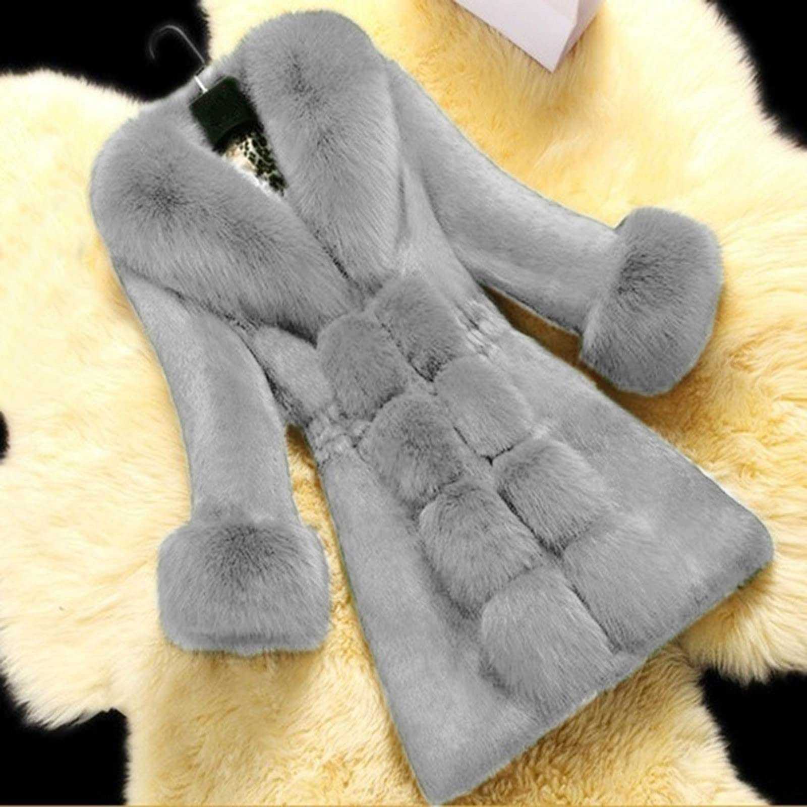 Chaqueta de invierno para mujer, elegante sin capucha, chaqueta de piel cálida con piel, abrigo largo monocolor, cuello de piel, abrigo con felpa, cuello de solapa para mujer, abrigo de invierno de