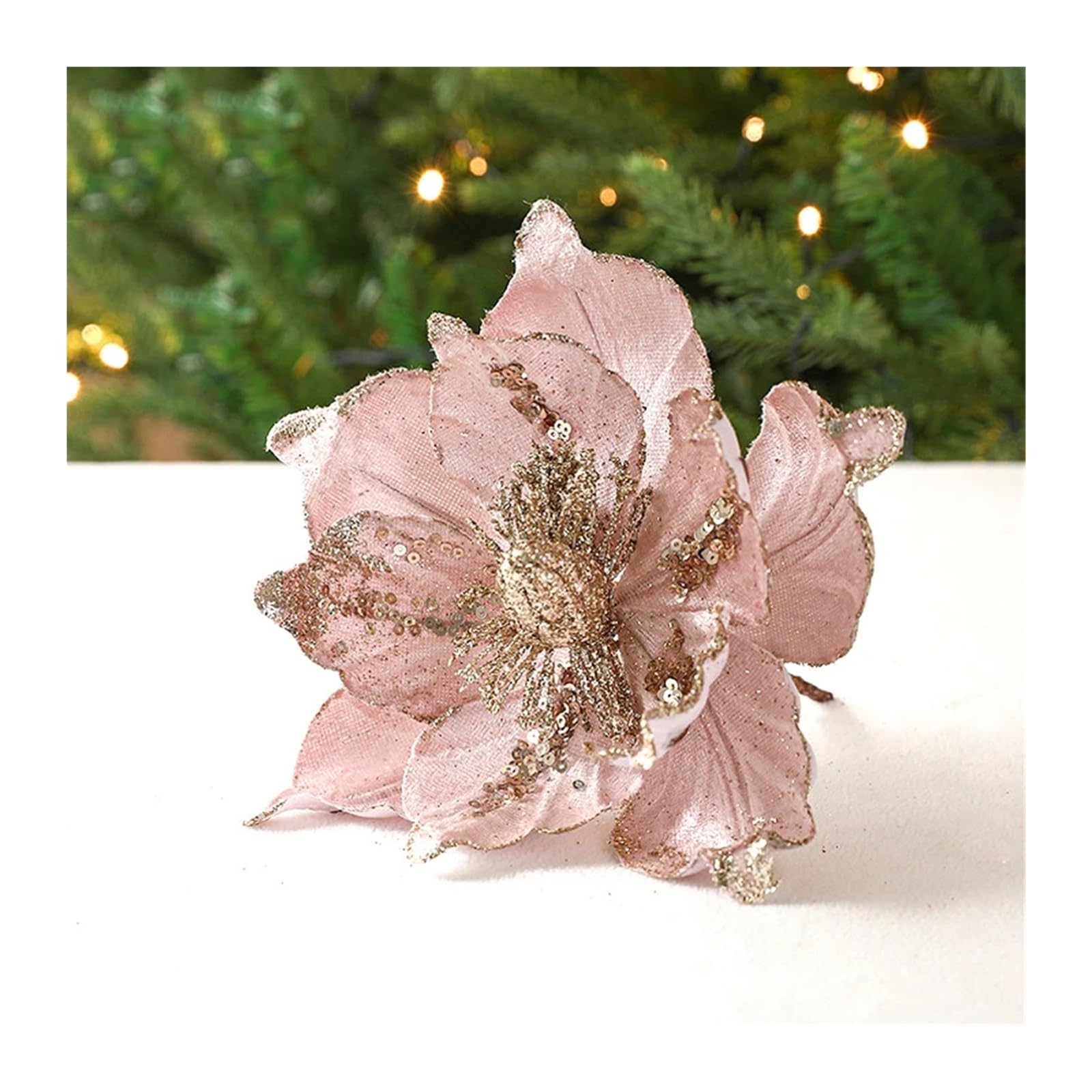 CVEVSFG Glitter Flower Artificial Flowers Head For Xmas Tree Pendant Party Home Decor Fake Garland Ornaments(A-pink)