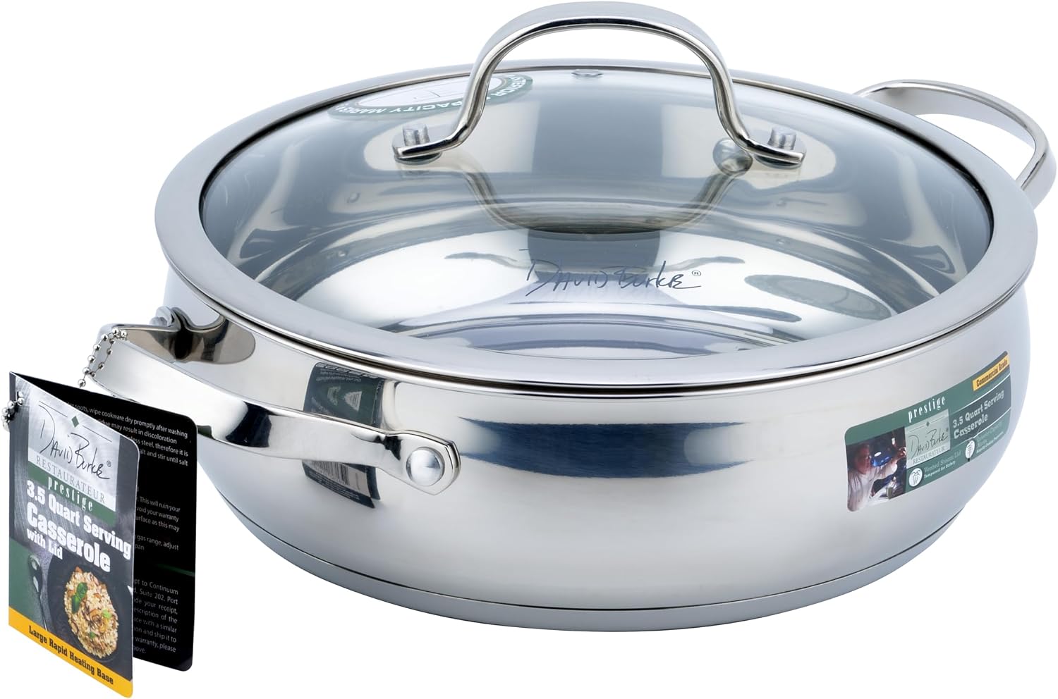 David Burke Prestige Stainless Steel 3.5-Quart Serving Casserole with Glass Lid