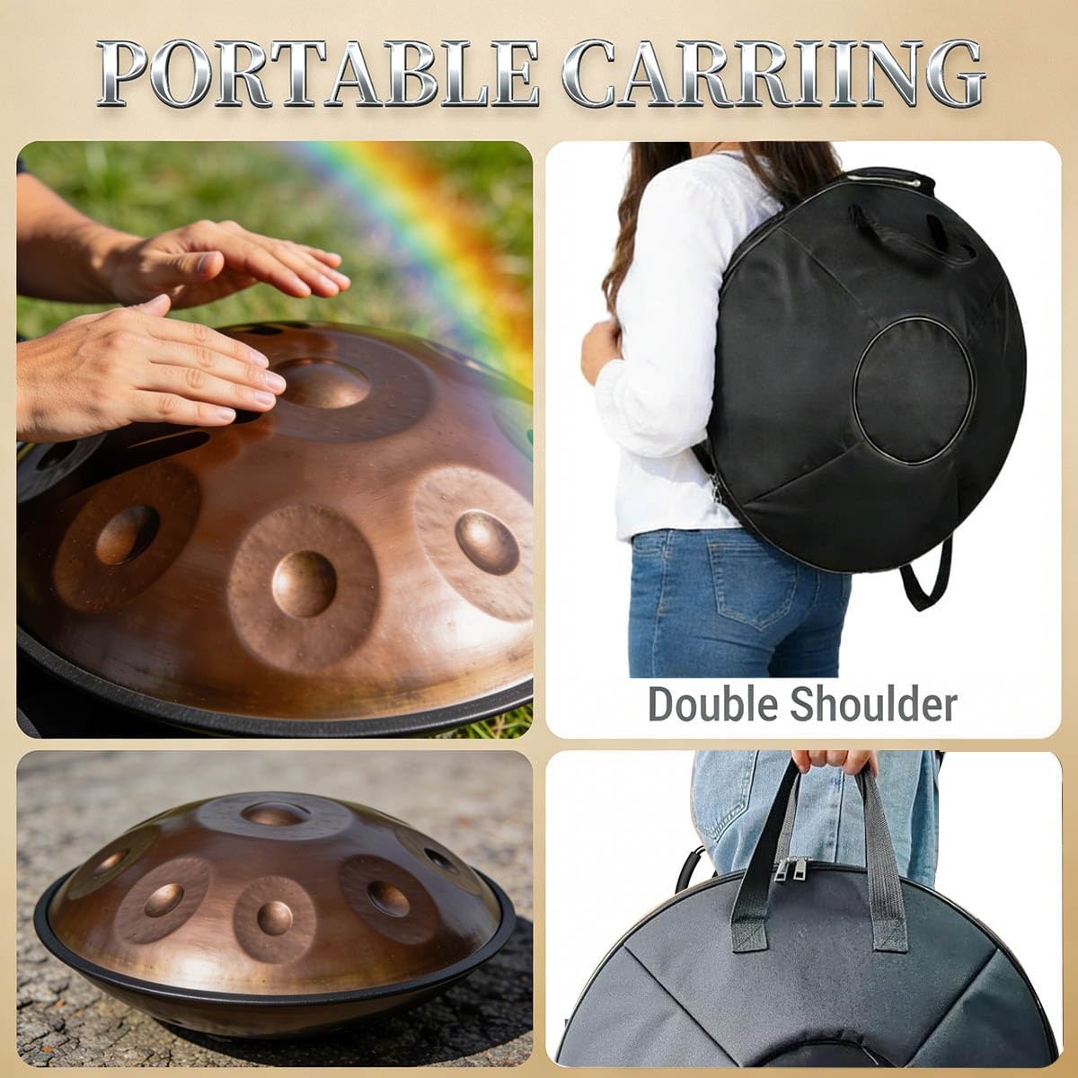 Strumento a Percussione 22 Pollici Re Minore – Tamburo in Acciaio 432Hz/440Hz con 9/10/12 Note, Set di Tamburi a Mano, Handpan Drum in Acciaio per Meditazione e Yoga(Argento,440HZ/9Note)