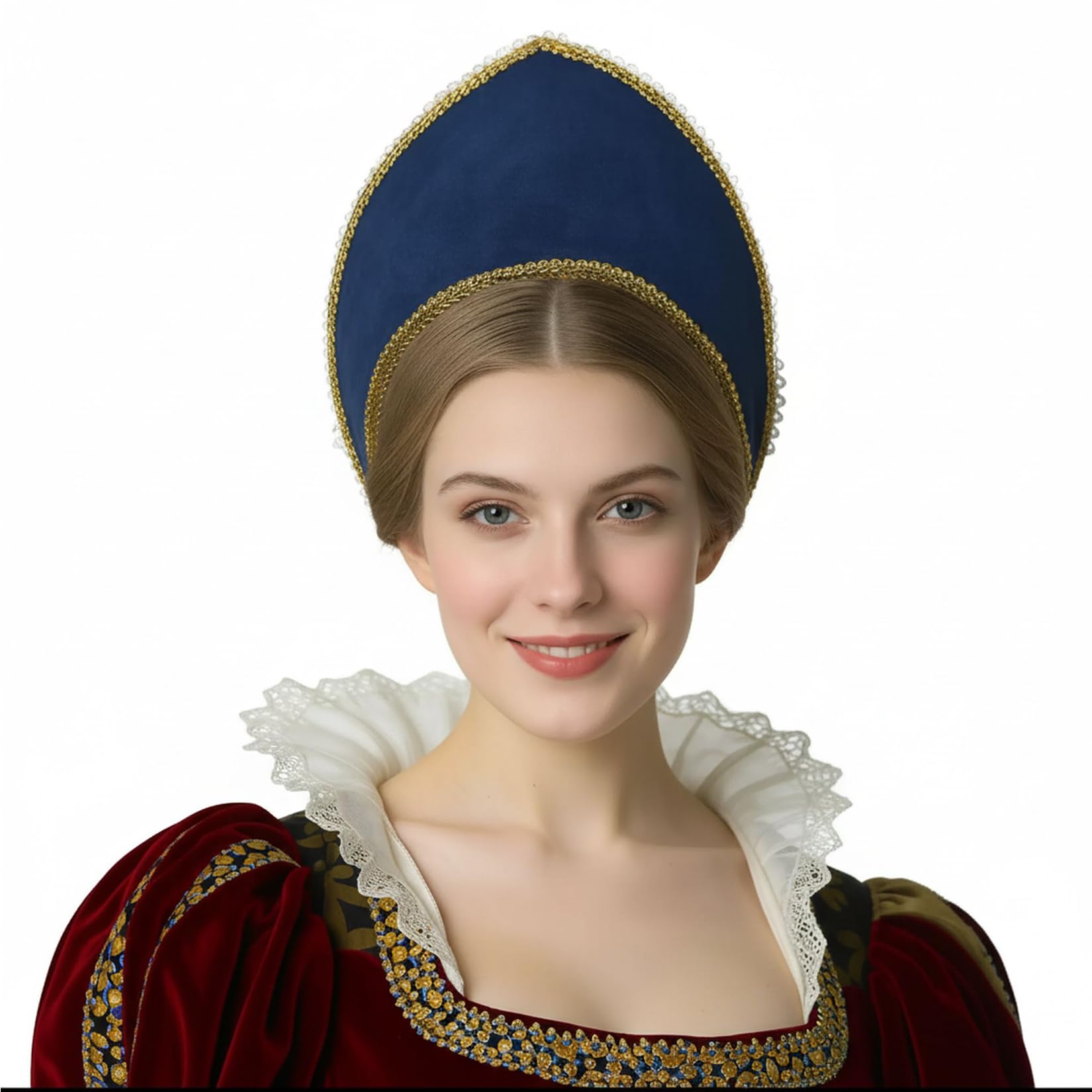 BPURB Women's Tudor Headband Renaissance Anne Boleyn Hat Elizabethan Headwear Halloween Costumes (Height：11.5cm/4.53 inch) — image 1