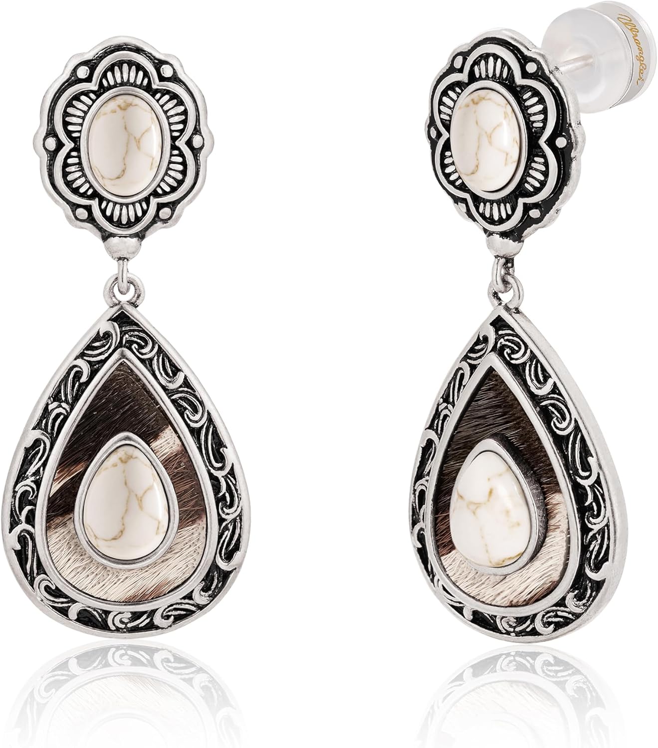 Wrangler Western TearDrop Dangle Earrings for Women Country Statement Genuine Horsehair Turquoise Vintage Cowgirl Cowboy Jewelry