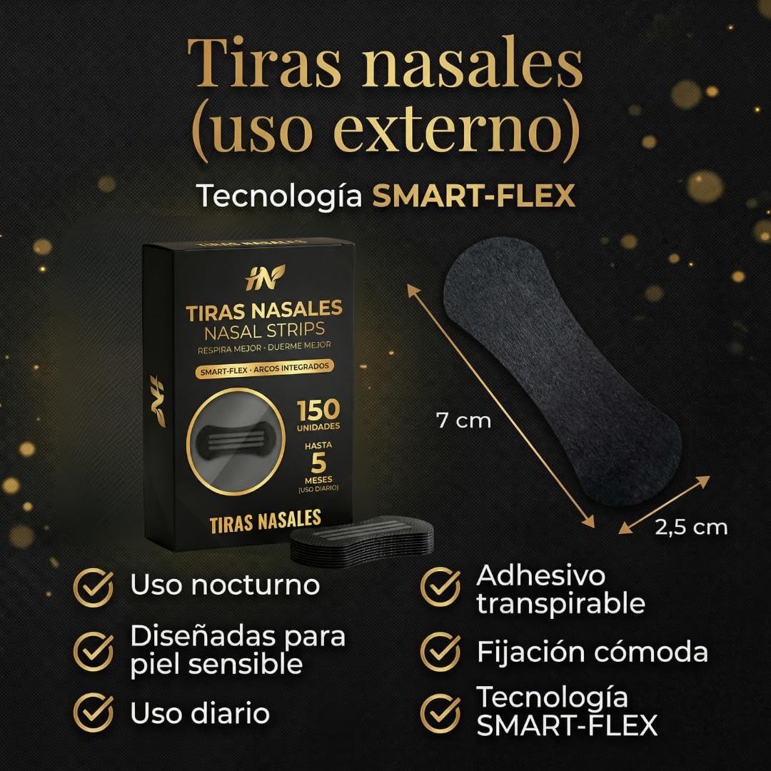 HN® PACK AHORRO 150 Tiras Nasales Deportivas I Dilatador Nasal Antironquidos para Dormir I Alivia la Congestión Nasal Para Respirar Mejor Por La Nariz I Nasal Strips Negras Para Reducir Ronquidos.