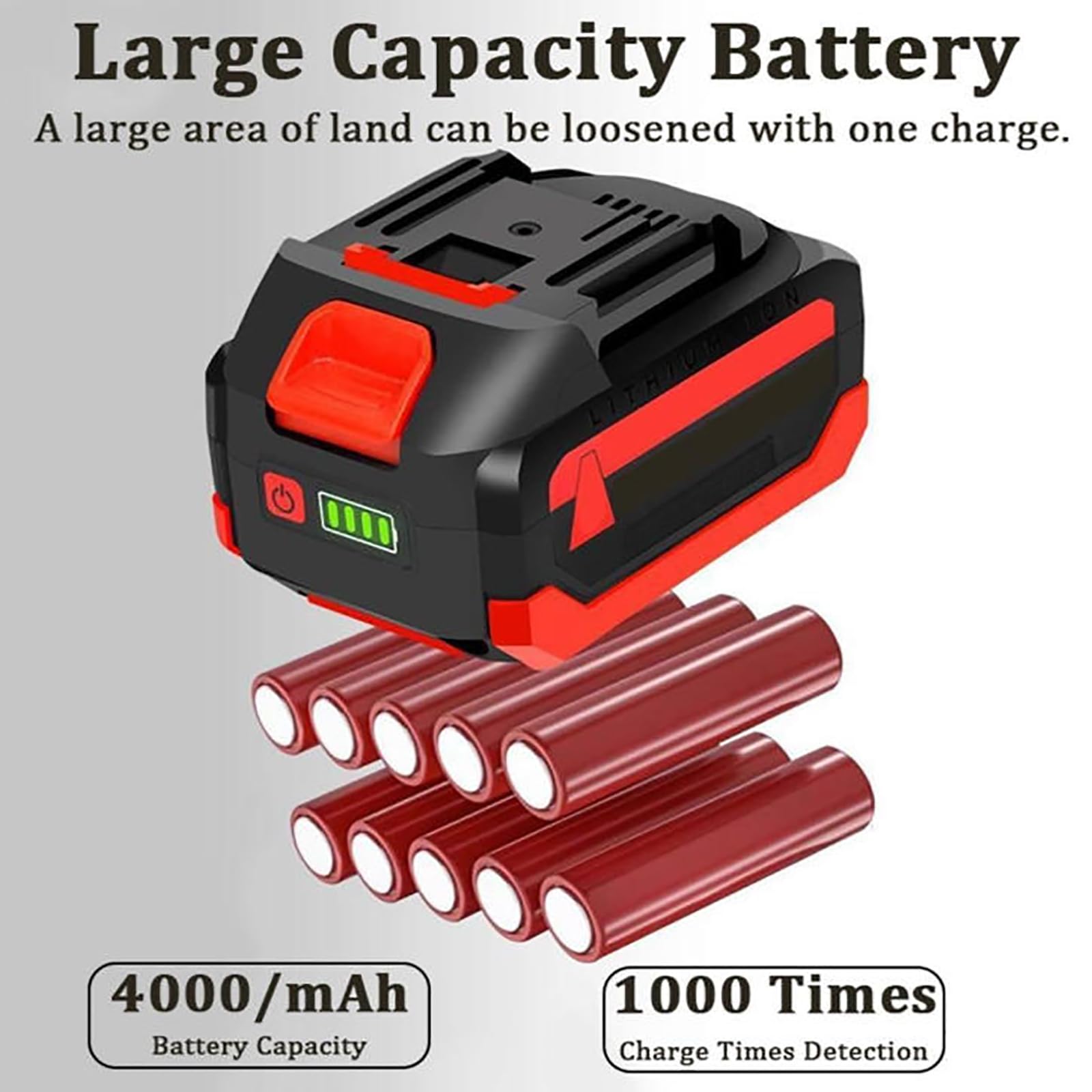 Elektryczna maszynka akumulatorowa z 4 ostrzami stalowymi, akumulator litowy 4000 mAh, szerokość robocza 25 cm, głębokość orki 22 cm, do ogrodu i pól