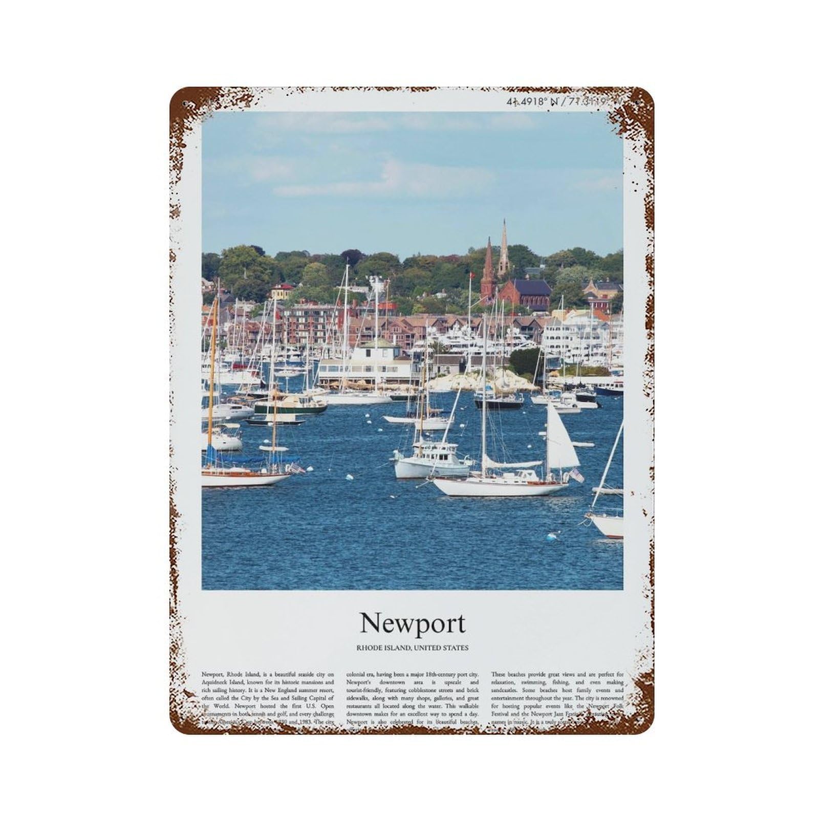 xiaoxiaoshen Newport Rhode Island, United States, USA City Scenery Wall Decor Art Metal Tin Poster Modern Home Decor Art Home Bar Shop Decorations Vintage Sign 40x30cm