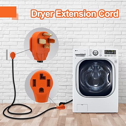 Miniatura 3 de Finderomend Cable de extensión de 10 pies para EV y secadora, cable de secadora de 30 amperios de 4 clavijas, NEMA 14-30P a 14-30R 125250V, apto