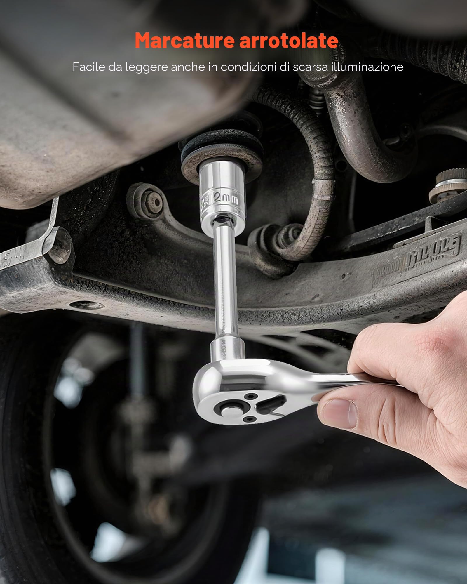 VEVOR Set di Bussole, 39 Pezzi, Set di Bussole e Cricchetti da 9,5 e 6,4 mm, SAE e Metriche, Utensili Meccanici con Chiave a Cricchetto, Custodia Accessori, Acciaio Legato CR-V, per Riparazioni Auto