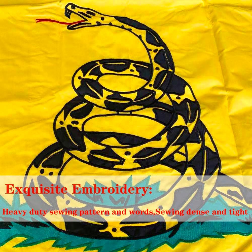 Jayus Double Sided Embroidered Gadsden Snake Flag 3x5 FT Outdoor - 340D Heavy Duty Nylon Dont Tread On Me Flags Banners with 2 Grommets