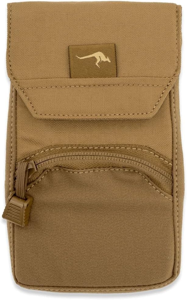 Marsupial Gear Phone Pouch - Magnetic Phone Holder for Binocular Packs with MOLLE Attachment and Stretch Pocket, Coyote Brown