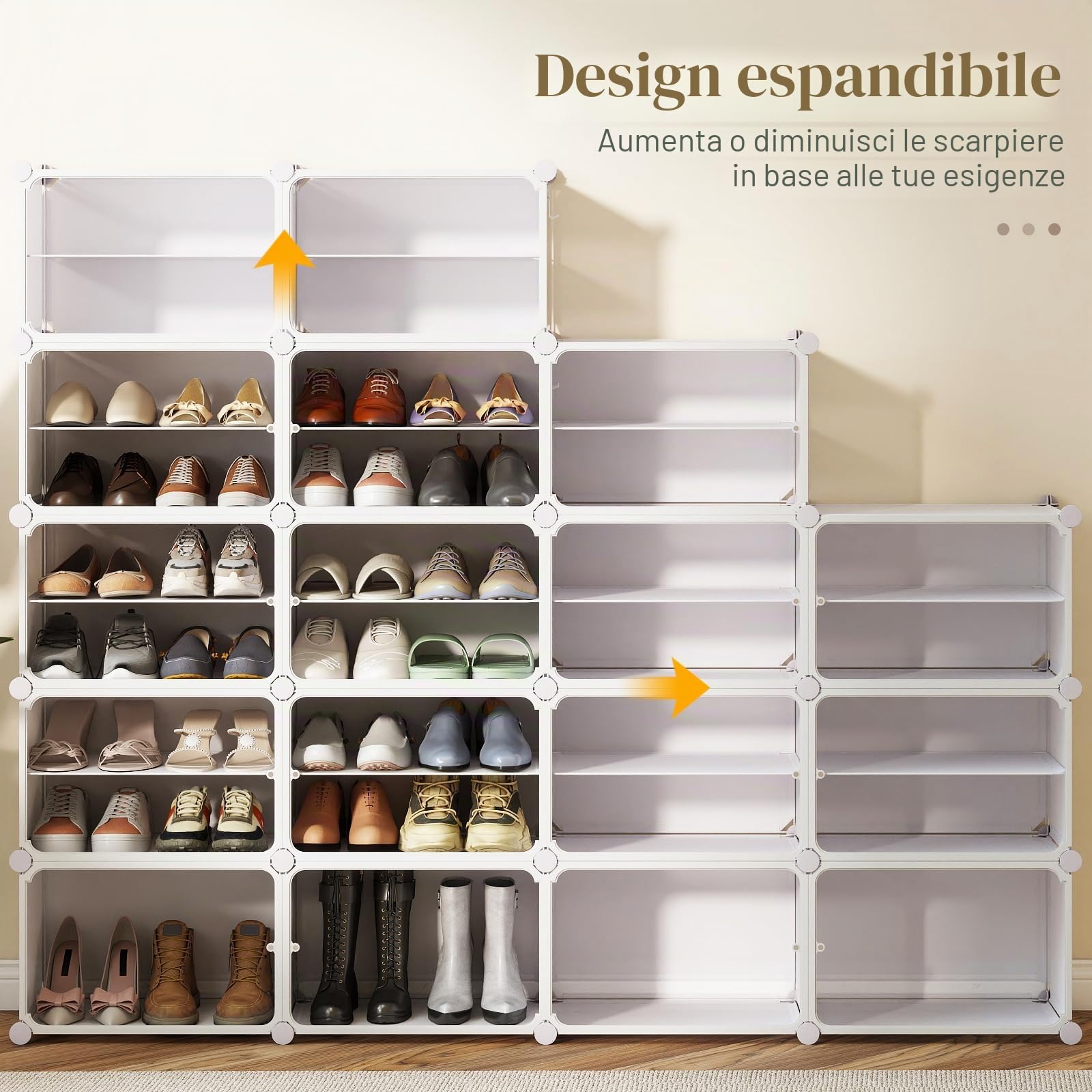 Giantex Scarpiera in Plastica a 8/10 Ripiani, Scaffale Componibile per 32/40Paia di Scarpe, Armadietto per Scarpe Salvaspazio con Pannelli Rimovibili e Porte Trasparenti (8 quadrati)