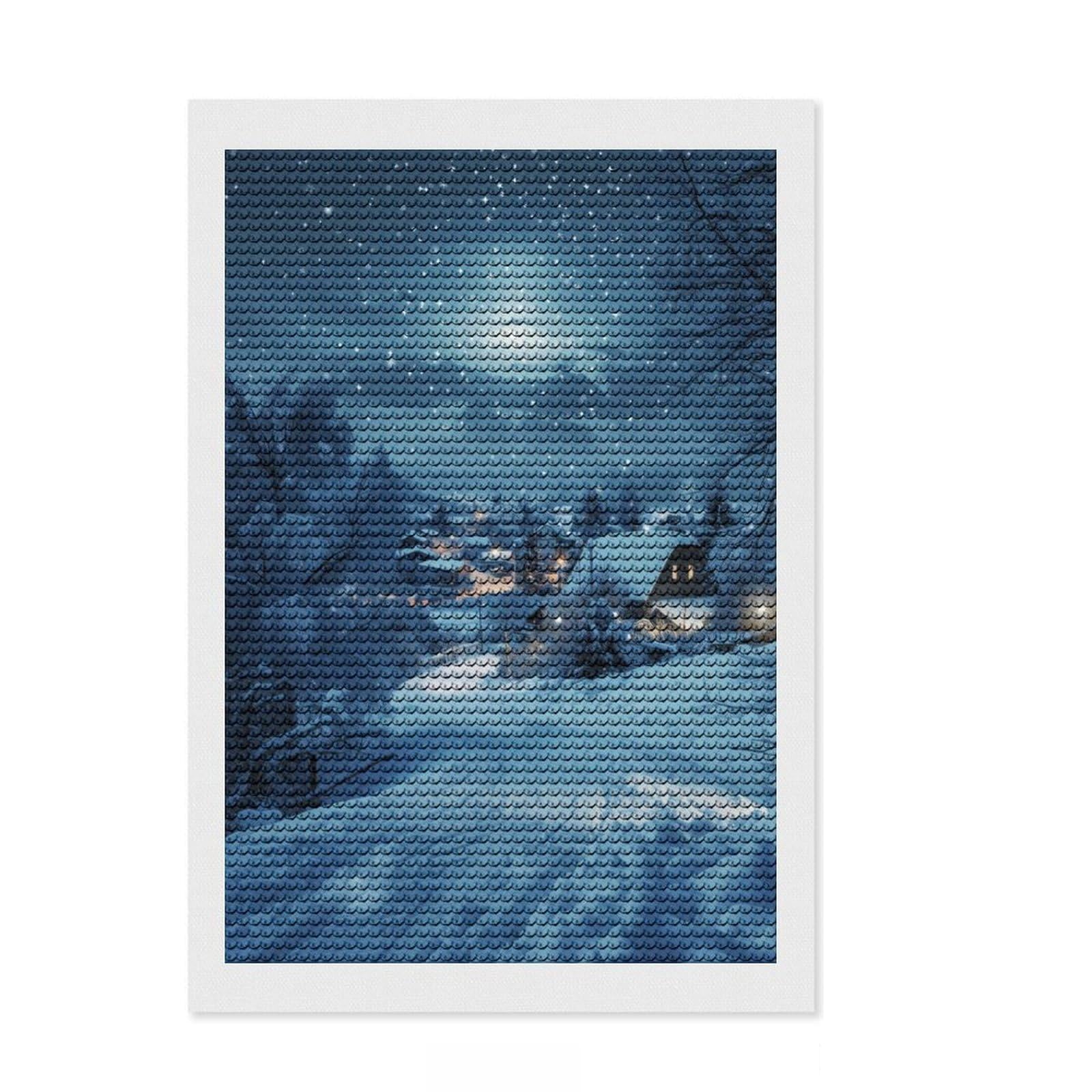 Junmoney Winter Snowfall Village Round Drill Diamond Painting 8"x12", for Women, Easy to Enjoy, Home Wall Decor, Thoughtful Handmade Gift