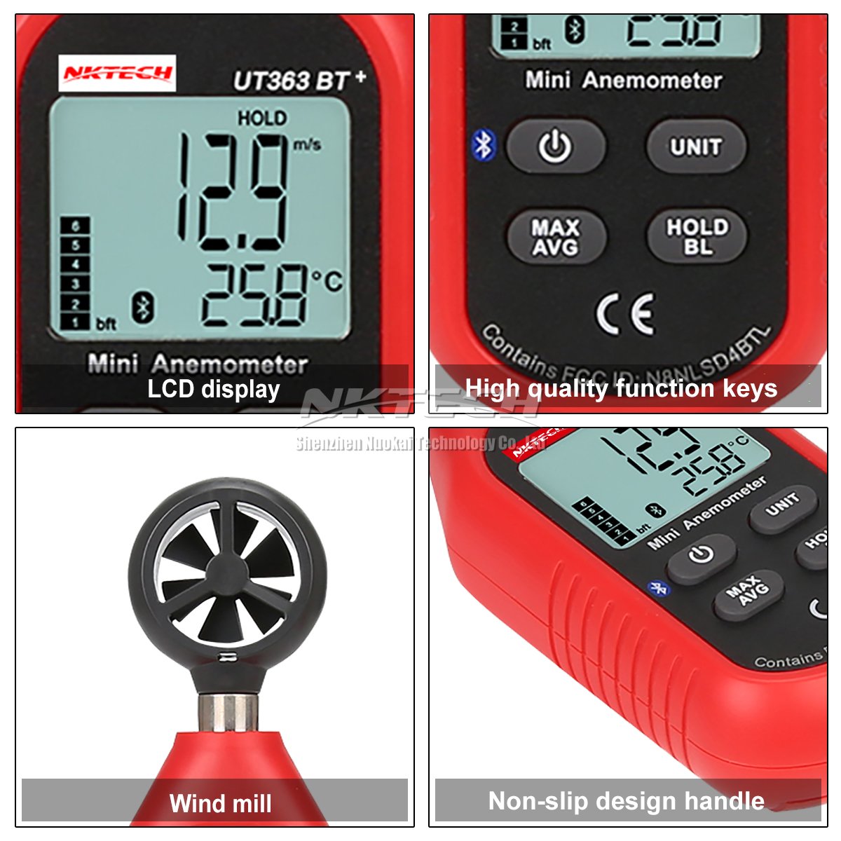 UT363BT - Misuratore digitale Bluetooth per anemometro di velocità del vento, per tempo massimo/min, raccolta dati meteo per attività all'aperto, windsurf, vela, surf, pesca con cacciavite TL-1