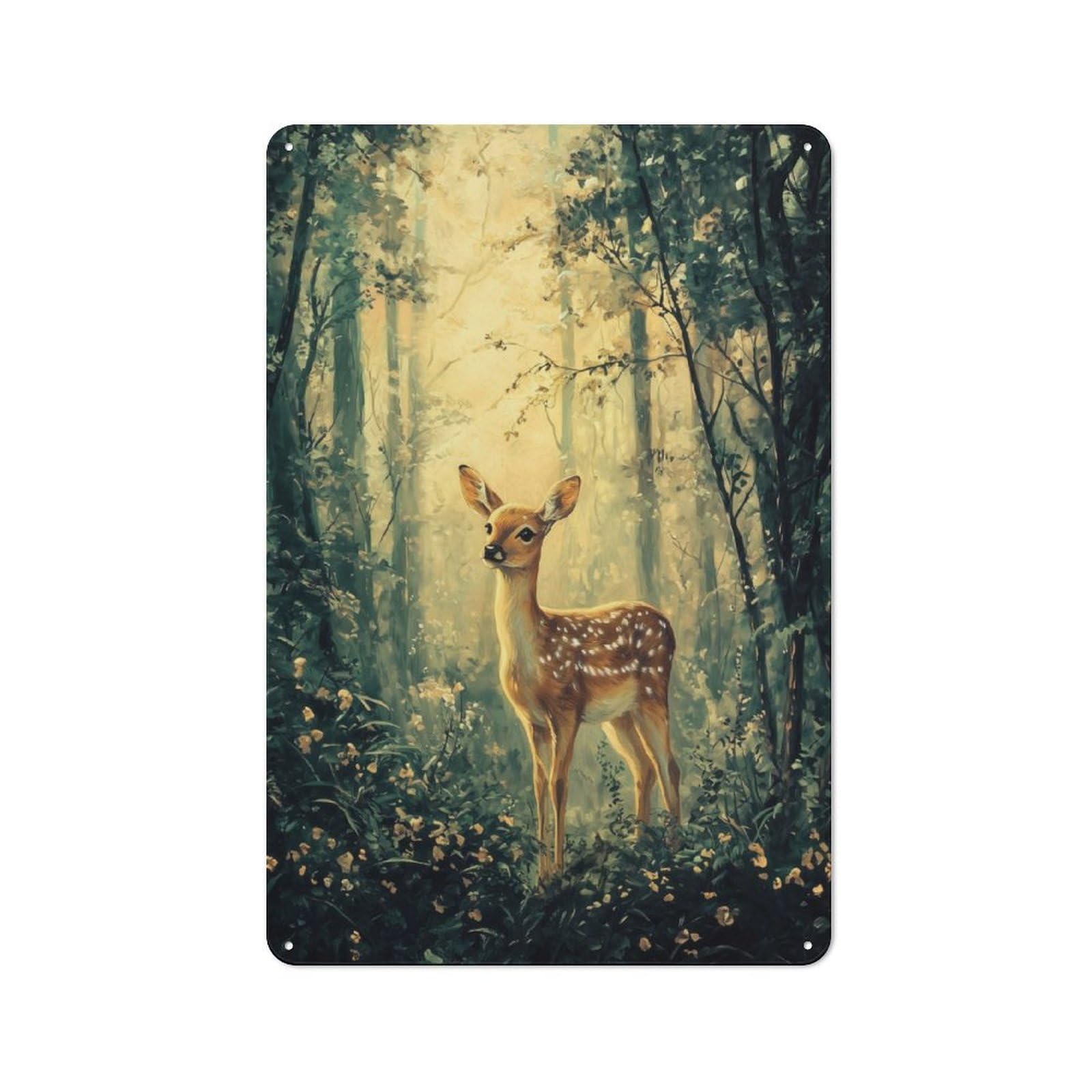 Junmoney Fawn In A Sunlit Forest 30X20cm Vintage Tin Sign With For Hobby Room Or Studio, For Winter Interiors And Metal Sign Collectors