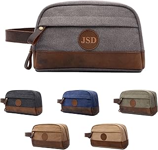 Handcrafted Canvas Toiletry Bag for Men Personalized, Custom Laser Engraved Initials Names on Leather Shaving Dopp Kit Canvas Dopp Kit For Travel, Gift for Husband, Dad Gift for Him, Groomsmen Gifts