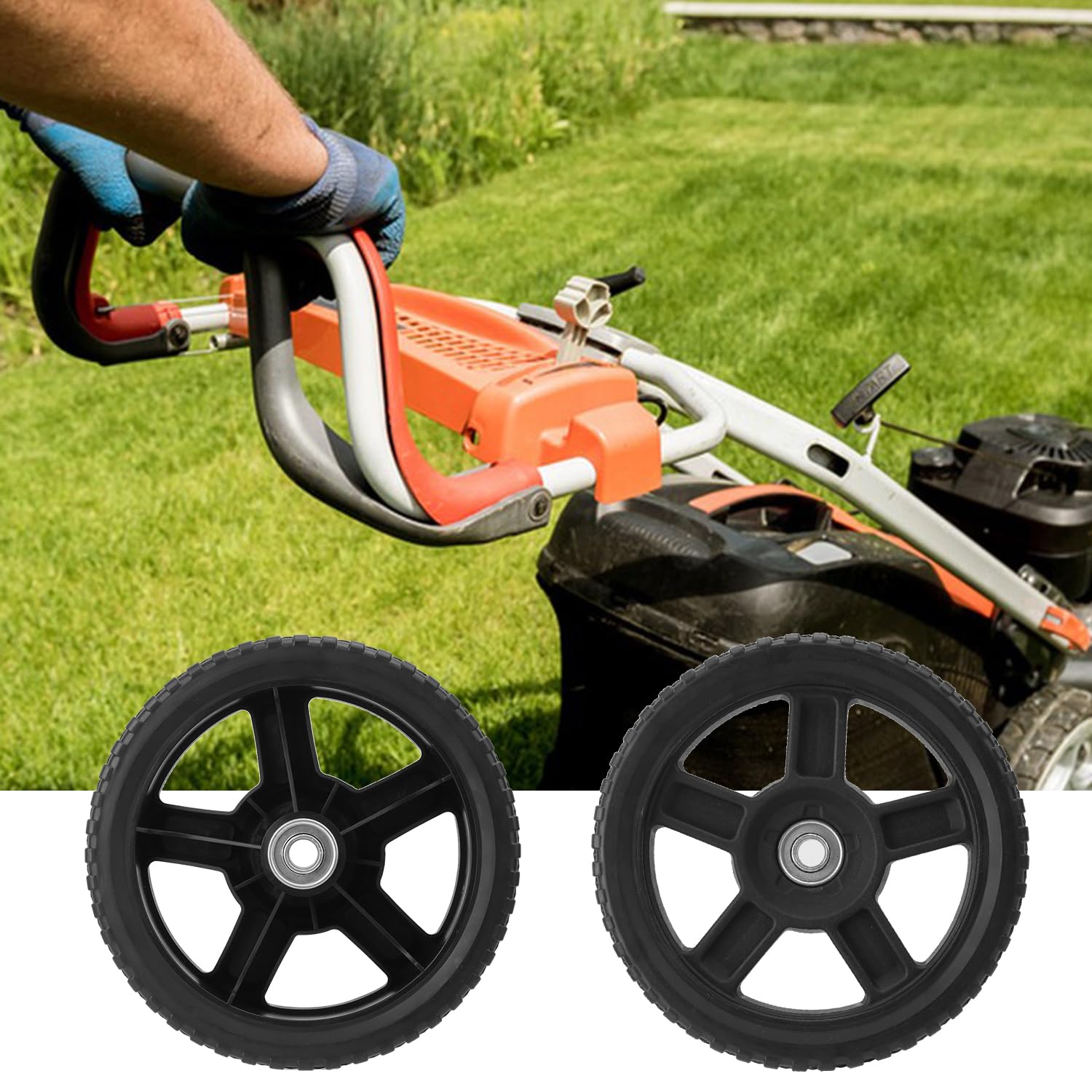 Paquete de 4 ruedas para cortacésped, 8 x 1.75 pulgadas, kit de ruedas para cortacésped, ruedas de silla de ruedas, cortacésped de empuje, se adapta a la mayoría de cortadoras de césped