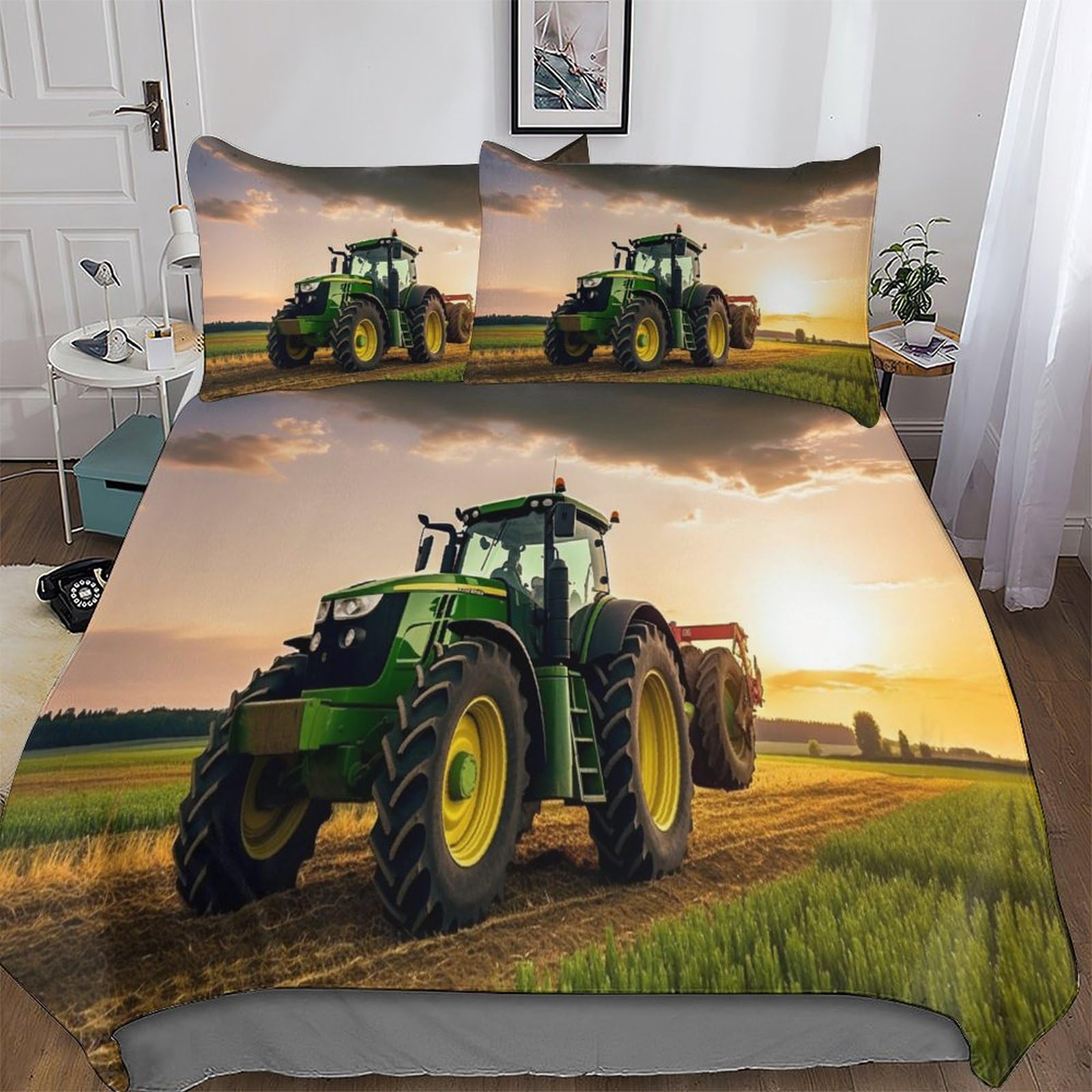 Dcccy Tractor-1 Tractor Duvet Cover Soft Cosy Quilt Cover Bedding Sets 3 Pieces With Pillowcase Easy Care Comforter Cover For Kids Adult Double (200X200cm)