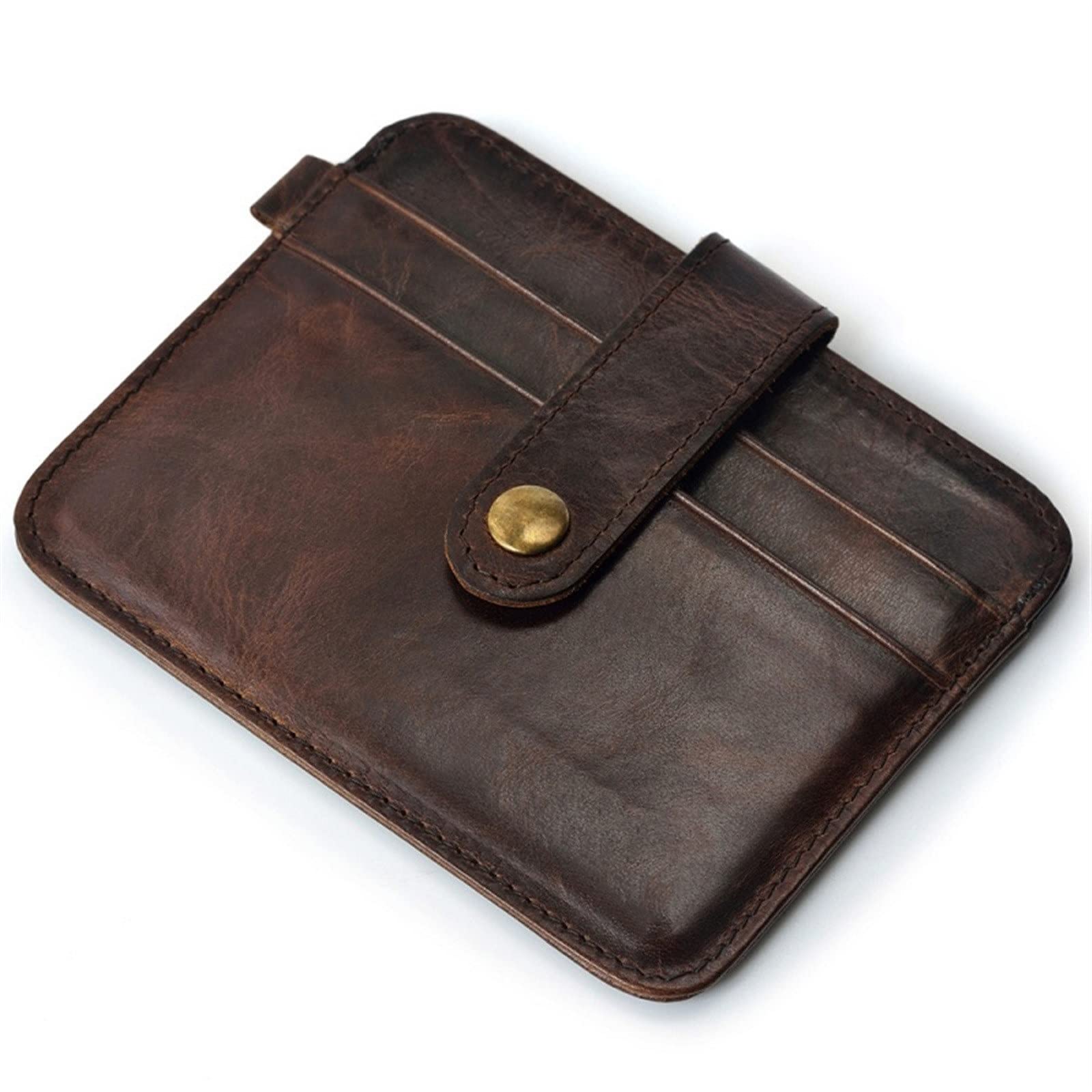 Billetera delgada masculina de cuero marrón ideal para viajes cortos
