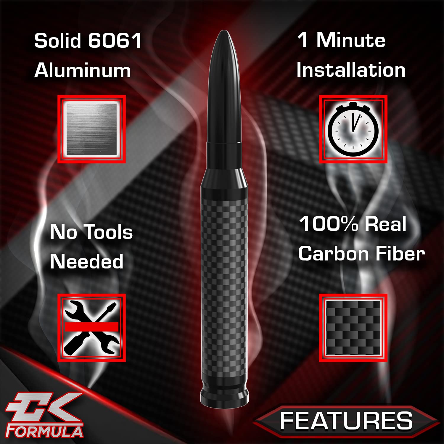 Buy CK FORMULA 50 Cal Bullet Antenna for Cars Carbon Fiber 5.5” Black Automotive Antenna