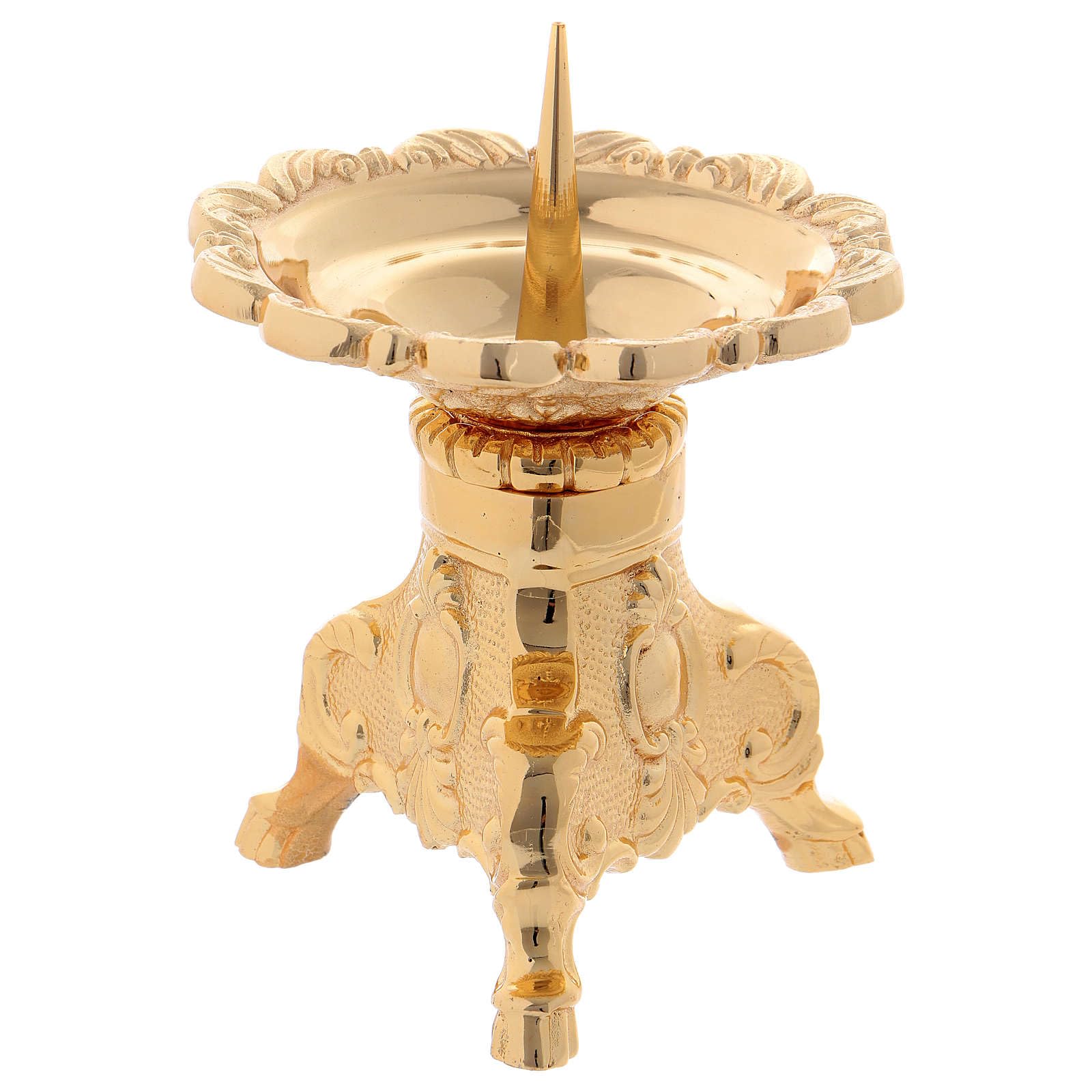 Holyart Portacandele In Ottone Oro Lucido – Diametro 8 Cm, Spuntone Centrale Per Candele Fino A 6,5 Cm